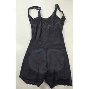 Small black bodysuit shaping undergarment adjustable stretch front zip lace trim